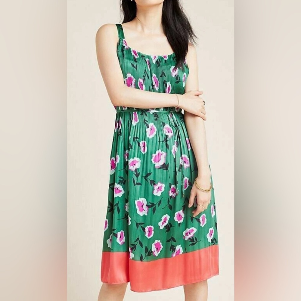 Anthropologie Mireille Floral Pleated Dress  XSP